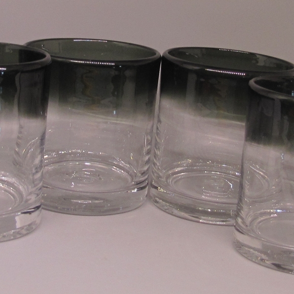 Glass Set of 4 Black & Gray Ombre Low Ball Hand Blown Hand Made 16oz NWOT - Picture 7 of 14